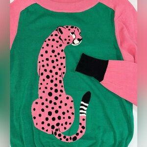 Oxknit NWOT Pink and Green Cheetah Leopard Intarsia knit Sweater Small